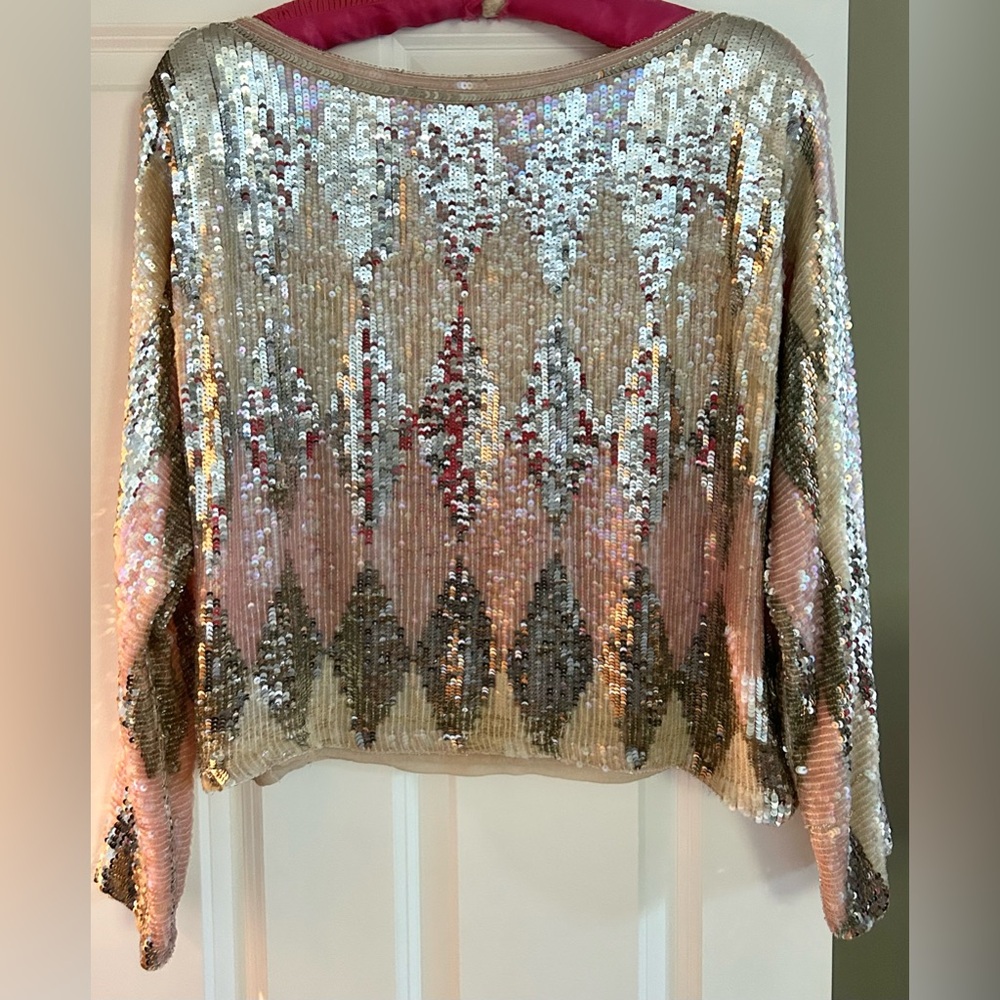 Neiman Marcus Pink Cream and Silver Sequin top